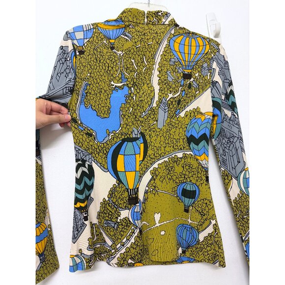 NWT Tory Burch Balloons In The Sky Print Top Blouse Mock Neck Hot Air Green 2 - Picture 9 of 11
